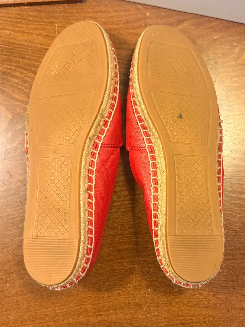 Tory Burch Ines Red Leather Logo Espadrilles Size 8.5